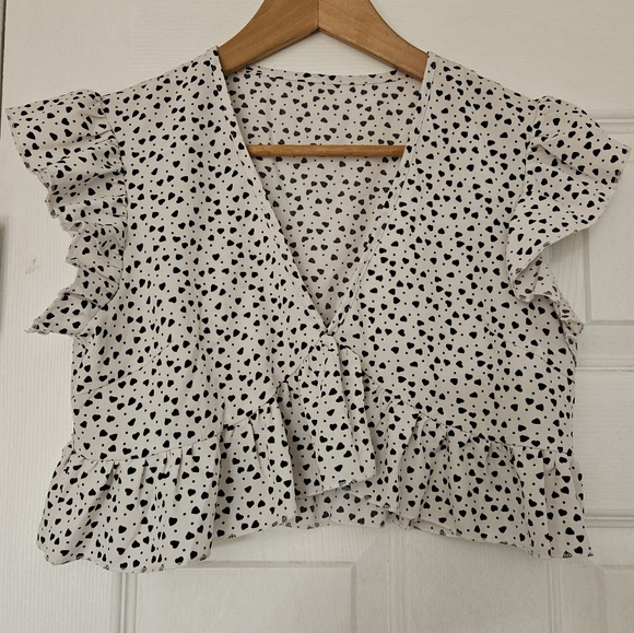 SHEIN Tops - Shein Women's Black and White Ruffle Crop Top Size Small